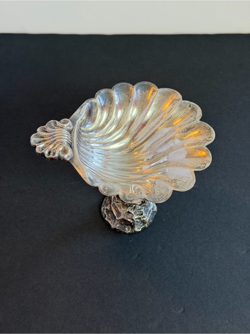 Antique English EP Copper Silver Plate Shell Salt Cellar Fish Stem Compote - Picture 3 of 13